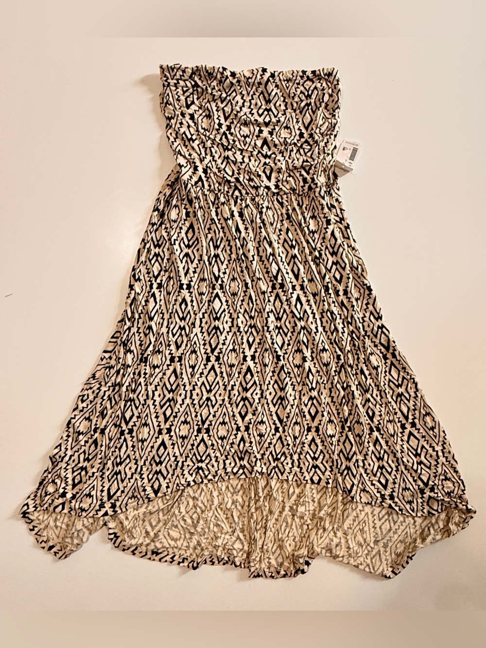 Strapless Black and Cream Aztec Printed Maxi Dress L